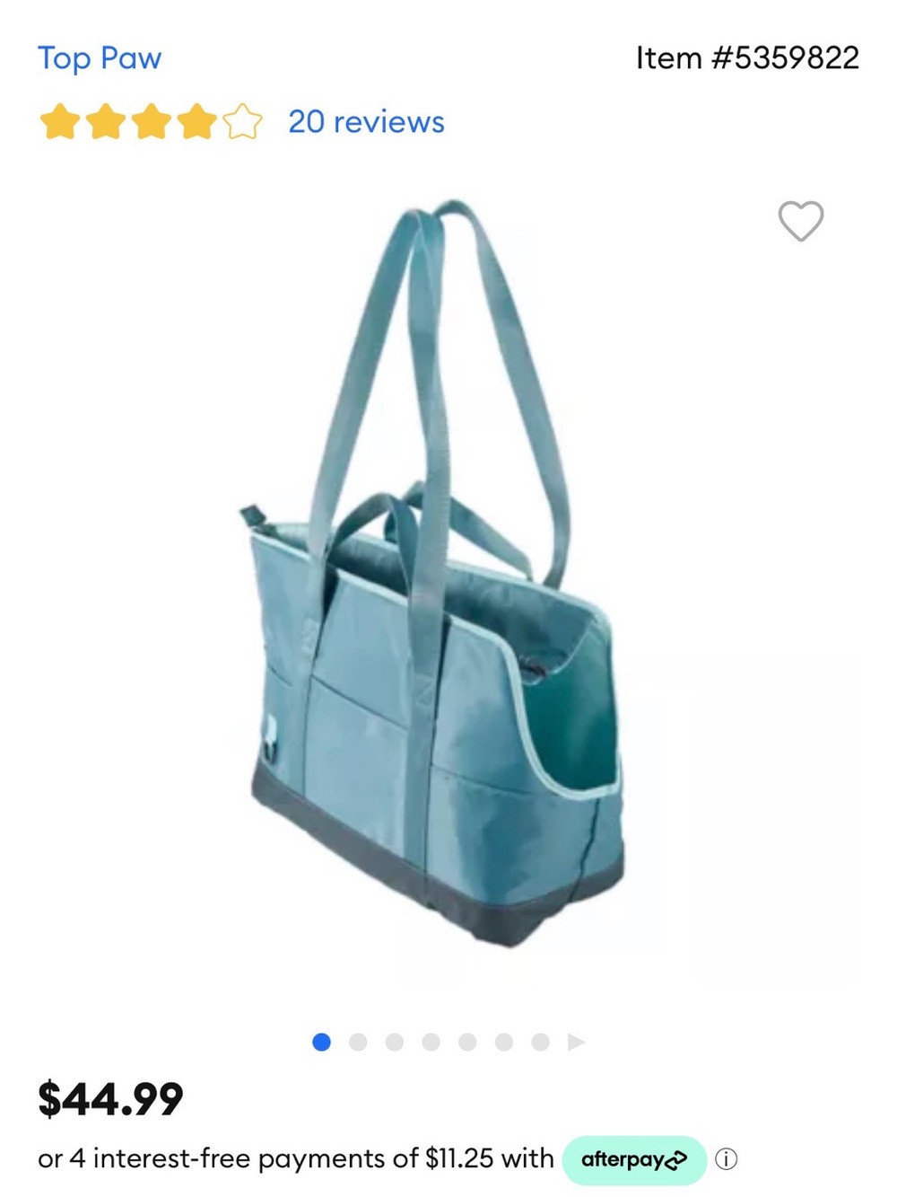 Top Paw Teal and Gray Tote-Style Pet Carrier